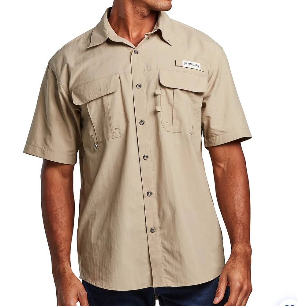 Magellan Fishing Shirt Mens 4XL Tan Laguna Madre Short Sleeve Vented Utility